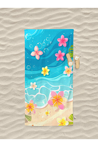 Levva Home Floral Coast Sea Patterned Cotton Digital Printed Girls' Beach Towel