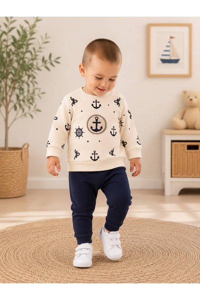 derin baby Anchor Patterned 100% Cotton Soft Textured Men's Crew Neck Top and...