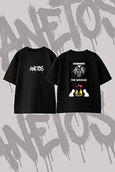 Anetos The Weeknd Starboy_1 Design Back Printed Cotton Black Oversize T-Shirt