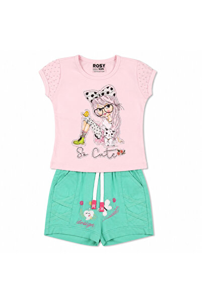 Genericc Rosy Kids Pink T-Shirt and Green Shorts Set for Girls, 1-Year-Old Size