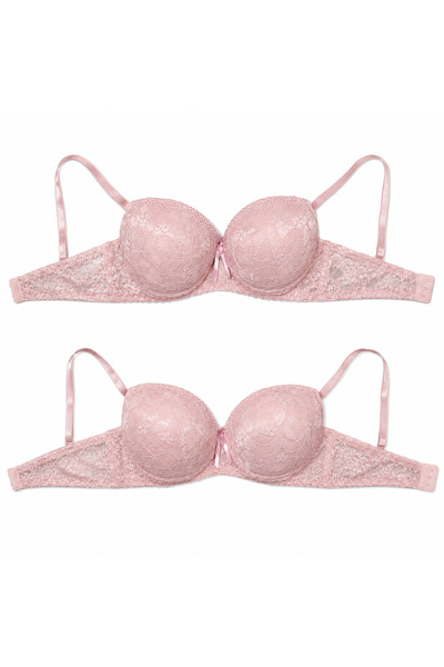 Generic Women's Light Pink Lace Detailed Bra Set - 2-Pack Size 44