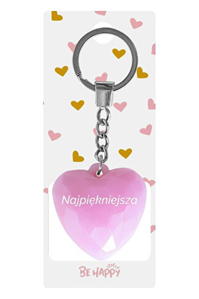 Be-Happy Gifts , breloc inima din plastic cu text 'Najpiekniejsza' si lant me...