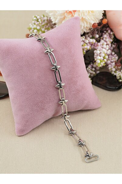 Bilge Takı Vip Silver Color Nails Detailed Xuping Chain Steel Bracelet, Non-T...