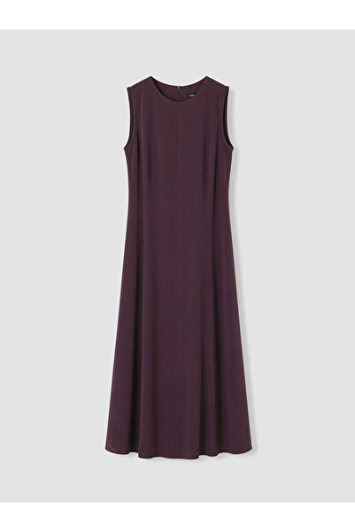 LC Waikiki Burgundy Crew Neck Flared Dress