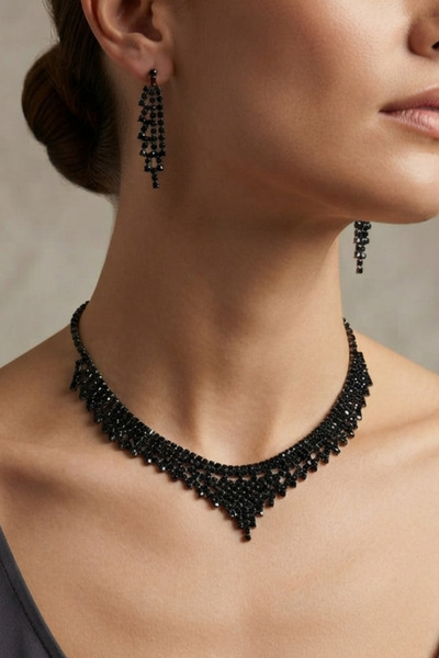 PETEK AKSESUAR Zircon Stone Evening Dress Necklace Earring Set