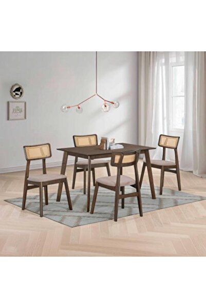 BAITY Elegant Design Wooden Dining Table 4 Chairs Brown