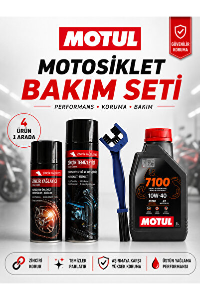 Motul 7100 10W-40 4T 1L Mineral Motosiklet Yağı ve Zincir Bakım Seti 4'lü