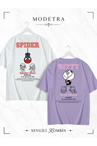 Modetra Women Men Unisex Spider Kitty Written Back Print Lover Couple Combina...