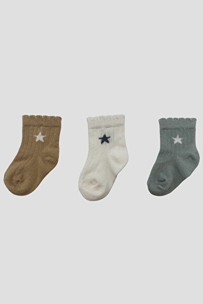 Defne Baby Newborn Baby Girl Star Patterned Premium Cotton Booties Socks Set