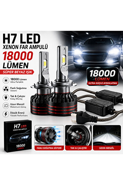 SNSTİCARET H7 LED XENON Far Ampulü Adaptörlü 18000 LM Canbus Uyumlu Beyaz Işı...