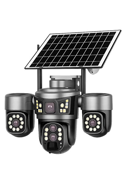 Mmctech 4 Kameralı Solar Güvenlik Kamerası 4G Sim Kartlı PTZ Hareketli Gece Görüşlü Güneş Panelli Kamera