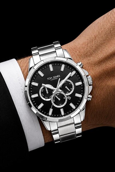 Tom Jones London Men's Wristwatch Original Silver Black Color Steel 3 Atm Wat...