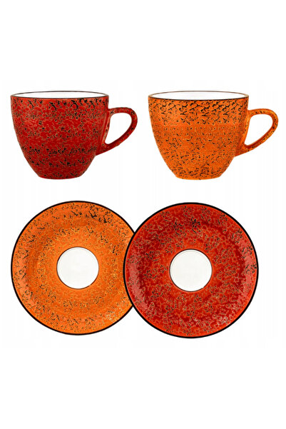 WILMAX ENGLAND Set 2 cești cafea porțelan Colorboom, Roșu-Portocaliu, 300 ml,...