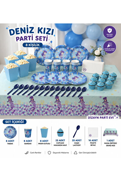 Dizayn Parti Evi Deniz Kızı Parti Seti 8 Kişilik – Doğum Günü Sofra Seti | Ta...