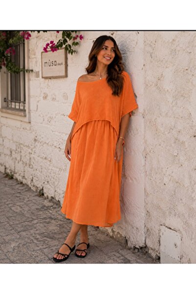 Budan Export Women's Mesh Knit Top and Linen Flared Skirt Casual Boho Summer ...