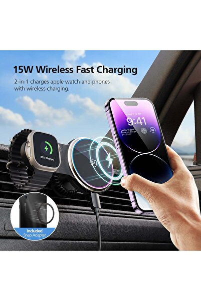 Micropack MCC-215M 2-in-1 Magnetic Wireless Car Mount Charger 15W Fast Chargi...