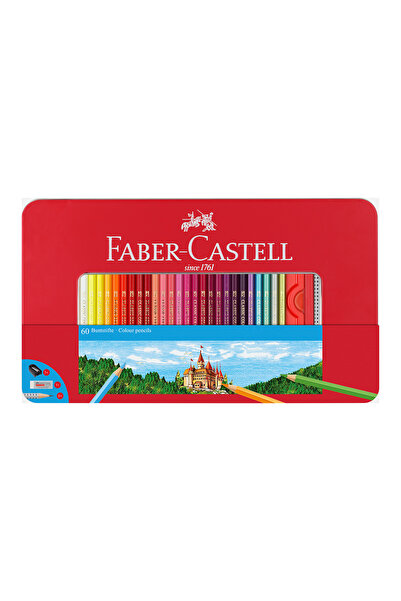 Faber Castell Boya Kalemi 60'lı, Metal Kutu,Yumuşak Mineli,Parlak Canlı Renkler