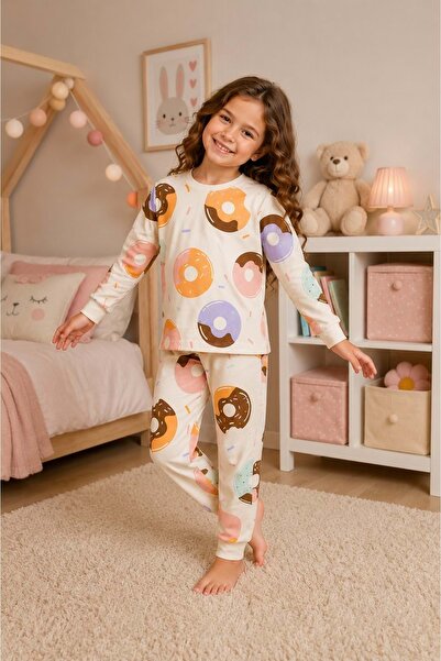 Mnk Baby&Kids Devojčička pamučna pidžama sa printom, 2 dela, M00845 KREMA