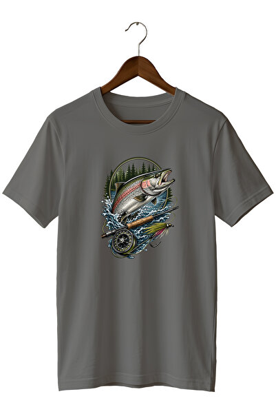 remonz Unisex Salmon Fish Print T-Shirt – Fly Fishing and Outdoor Themed Crew...