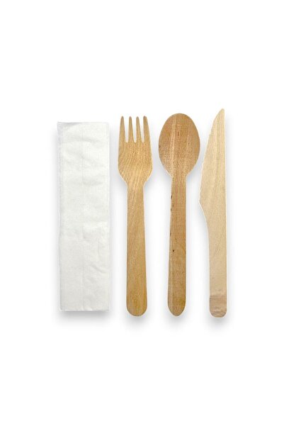 OEM SET TACAMURI DIN LEMN LINGURA+FURCULITA+CUTIT+SERVETEL 100 BUC/SET