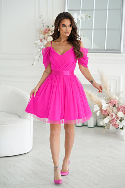 OEM Rochie Dama Scurta Eleganta Bicotone Fucsia - Model 307-07