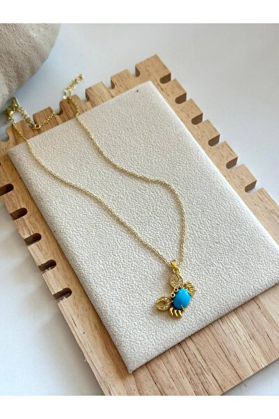 ANKA JEWELLRY Women's Stainless Steel Gold Color Turquoise Crab Tip Necklace