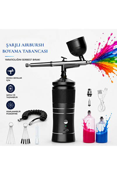SHIPMENT Şarj edilebilir Airbrush Kompresör Seti Tırnak Sanatı Kozmetik Pasta...
