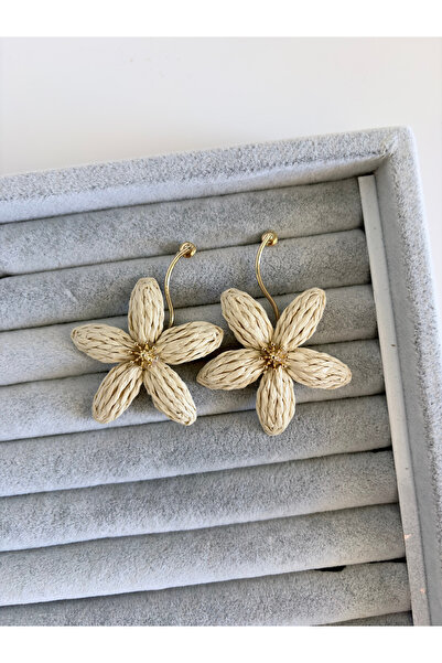 Rhea Jewelry Wicker Flower Earrings Women's Steel Earrings Gold Detailed Bohe...