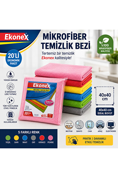 Ekonex 20'Li Mikrofiber Temizlik Bezi 40x40