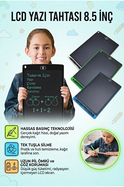 ALL FAST LCD Yazı Tahtası 8.5 İnç Dijital Çizim Tableti Çocuklar İçin Eğitici...