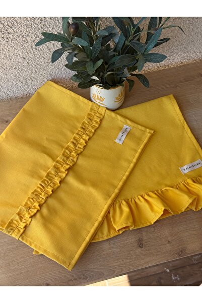 KaiAtelier 2Li Lemonade Linen Ruffled Tea Towel / Oven Cover Set