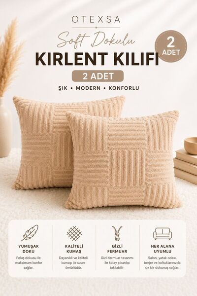 OTEXSA Soft Dokulu Dekoratif Bej Kırlent Kılıfı Gizli Fermuarlı Yumuşak Peluş...