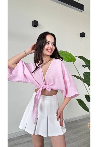 OMAY Önden Bağlamalı Crop Gömlek