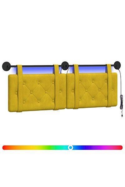 vidaxl Tăblie de pat suspendată Cu lumină LED Galben Catifea
