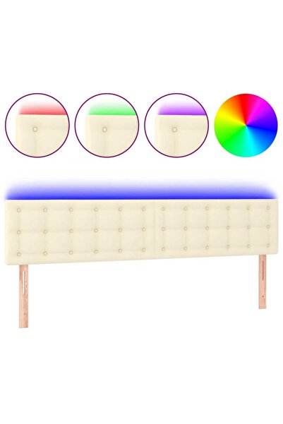 vidaxl Tăblie de pat cu LED, crem, 160x5x78/88 cm, piele ecologică