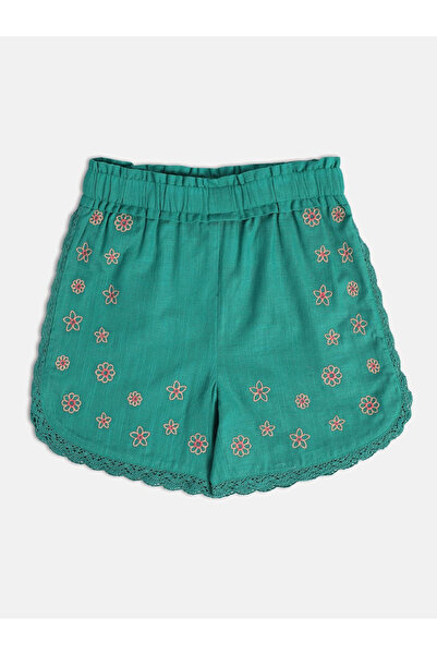 MINI KLUB By Styli Girls Embroidered Cotton Shorts With Scalloped Hem