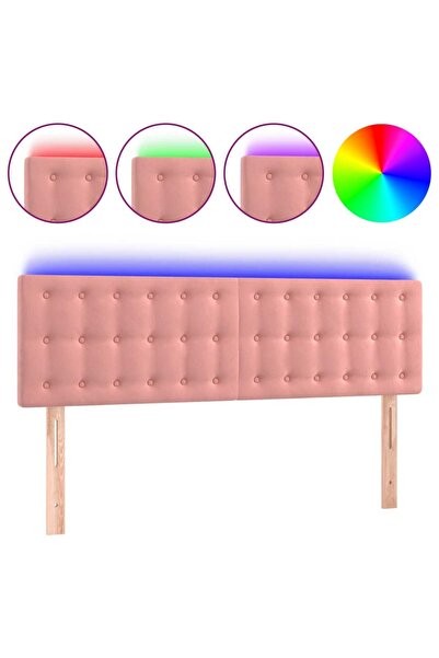 vidaxl Tăblie de pat cu LED, roz, 144x5x78/88 cm, catifea
