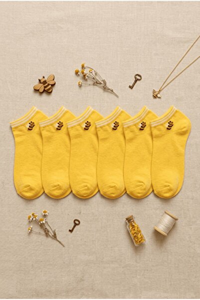hadiora Women's Yellow Bee Patterned 6-Piece Booties Socks Set - Fun Concept ...