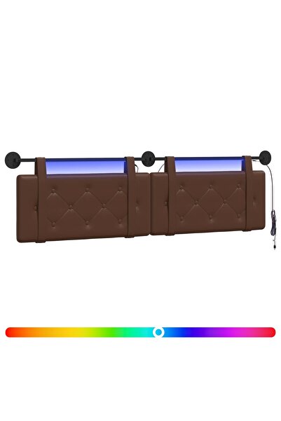 vidaxl Tăblie de pat suspendată Cu lumină LED Maro Piele artificială