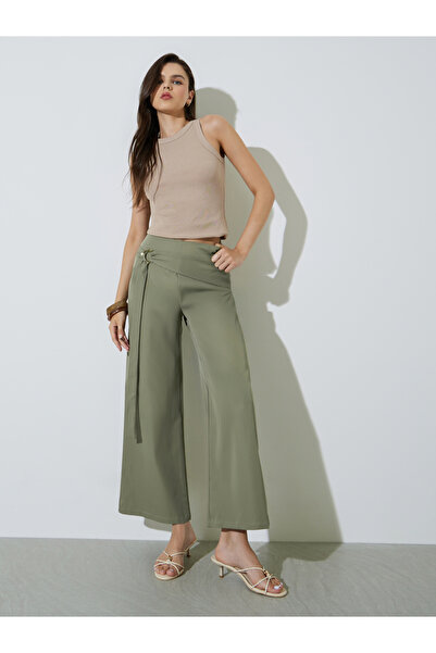 Take Two By Styli Green Wide Leg Pants With Wrap Detail