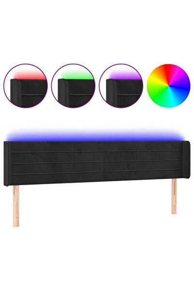 vidaxl Tăblie de pat cu LED, negru, 163x16x78/88 cm, catifea