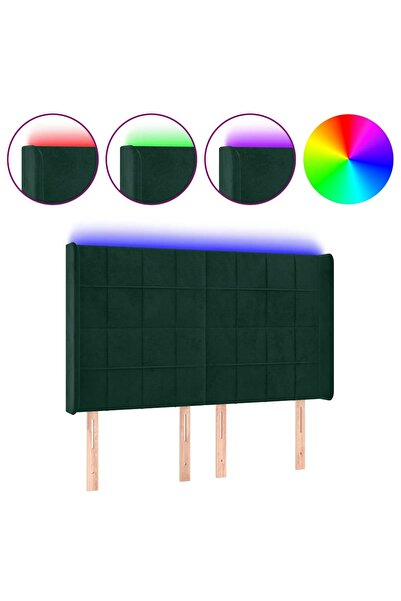 vidaxl Tăblie de pat cu LED, verde închis, 147x16x118/128 cm, catifea