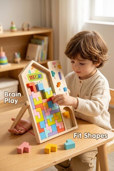 Generic 1 Wooden 3D Block Puzzle Brain Teaser Board Game Montessori Color Lea...
