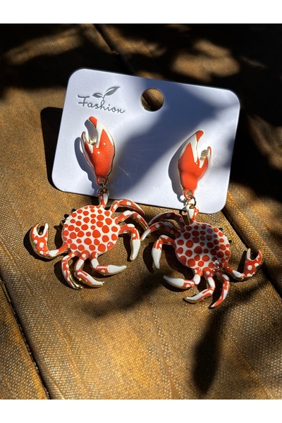 MODA Maisonlune Summer Trend Orange Enamel Crab Figured Dangle Earrings for W...