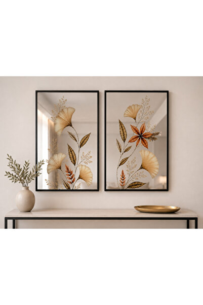 sümercam Ginkgo Zarafeti İkili Aynalı Tablo Seti – 40 x 58 cm Metal Çerçeveli...