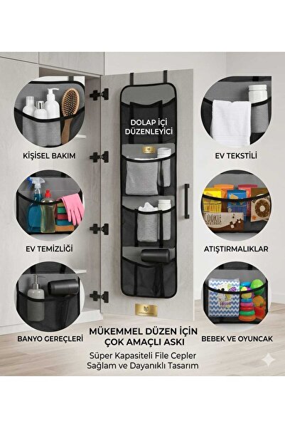 UYDEE Kapı Arkası Organizer Gri 4 Gözlü Askılı Dolap İçi Düzenleyici File Cepli Çok Amaçlı Saklama Organizeri Banyo Mutfak Oyuncak Kozmetik Düzenleyici Ev İçi Düzenleyici Dolap İçi Düzenleyici