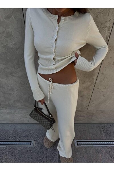 De Pose Button Detailed Pajama Cardigan Knitwear Set