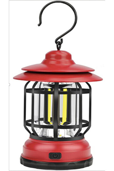 borayris Pilli KIRMIZI KAMP LAMBASI Retro Cob Led Işıldak Vintage Askılı Acil...