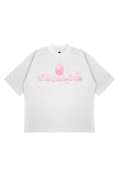 PURE EFFECT تي شيرت للجنسين كبير الحجم مطبوع عليه Bape x Sakura Leaves من الق...