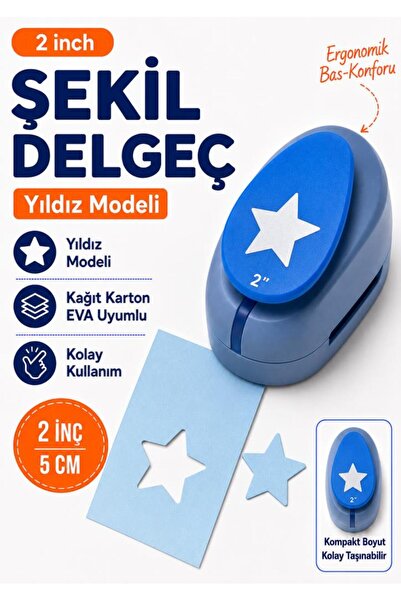 OFİSİNN Şekilli Mega Boy Delgeç/Şekilgeç 5 cm Yıldız Mavi